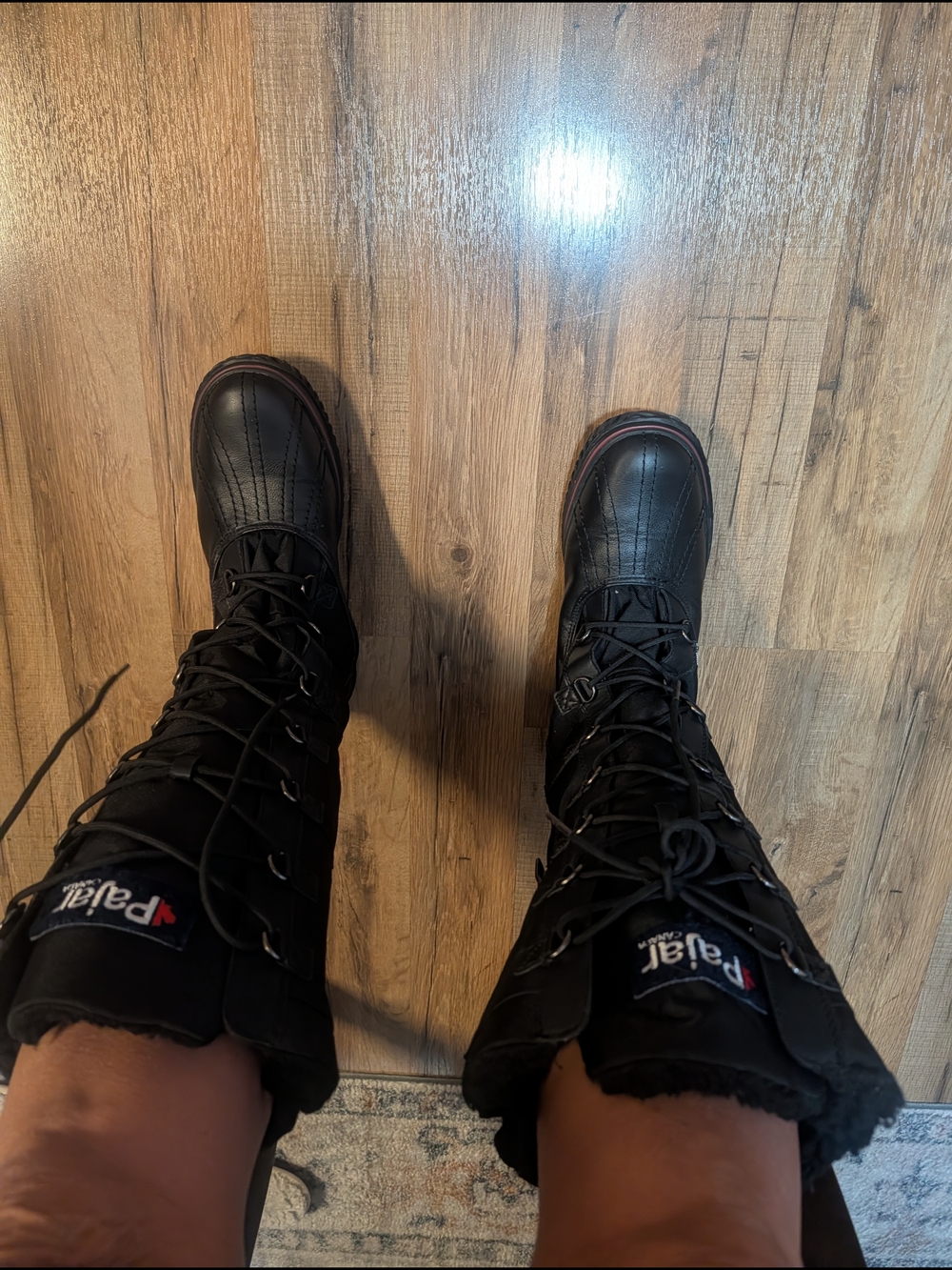 Pajar Black Women's Lace-Up Winter Boots with Red Trim - Picture 7 of 12